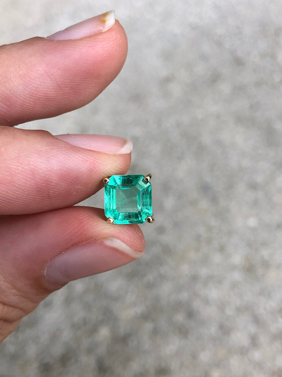 14K Solitaire Square Colombian Emerald Slider Necklace