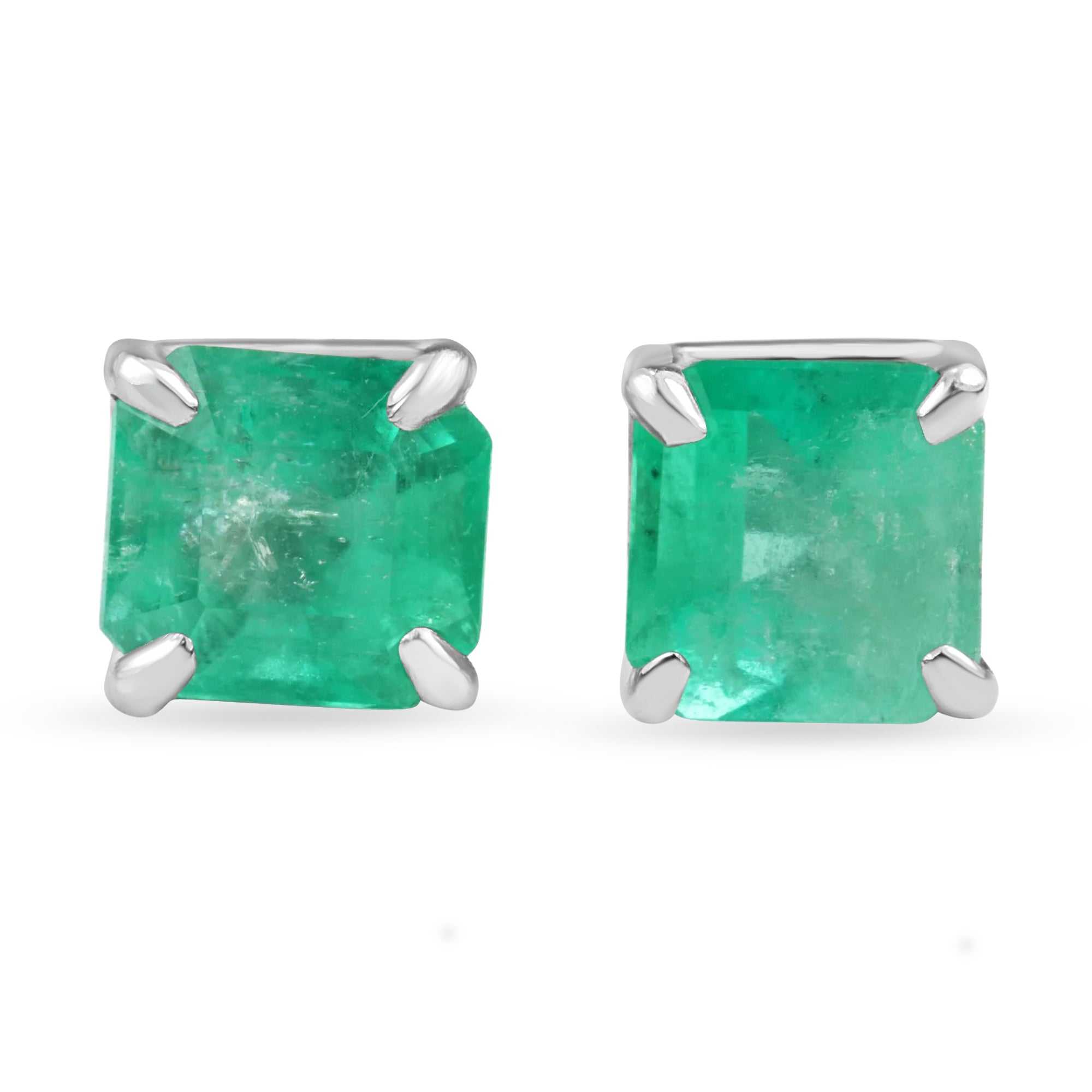 2.15tcw Translucent Rich Spring Green Beautiful Colombian Emerald Studs 14K - JR Colombian Emeralds