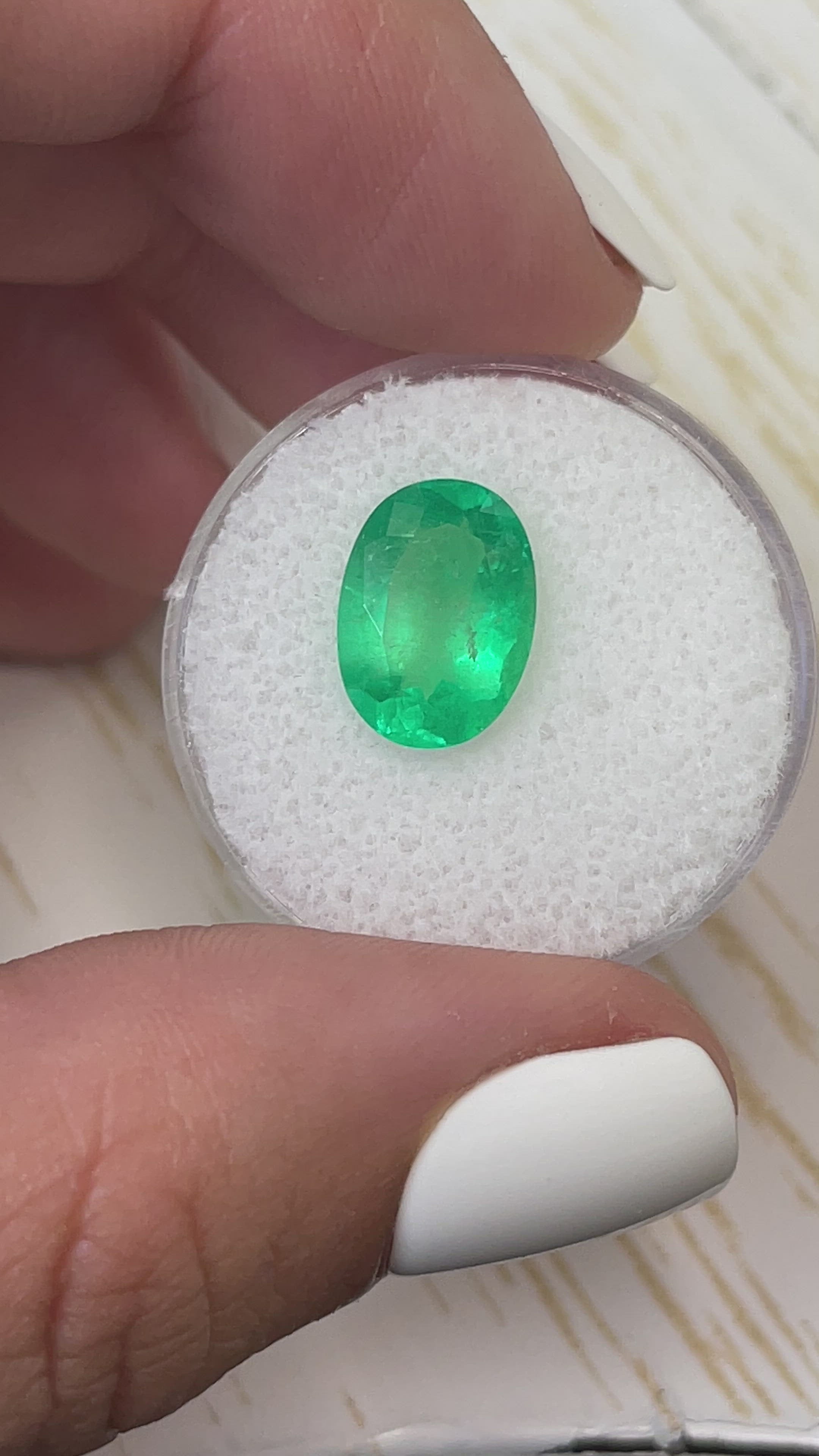 3.32 Carat 12x9 Neon Green Natural Loose Colombian Emerald-Oval Cut