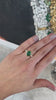 5.94tcw 14K Oval Emerald Cabochon & Diamond Vertically Set Dark Green Three Stone Gold Ring