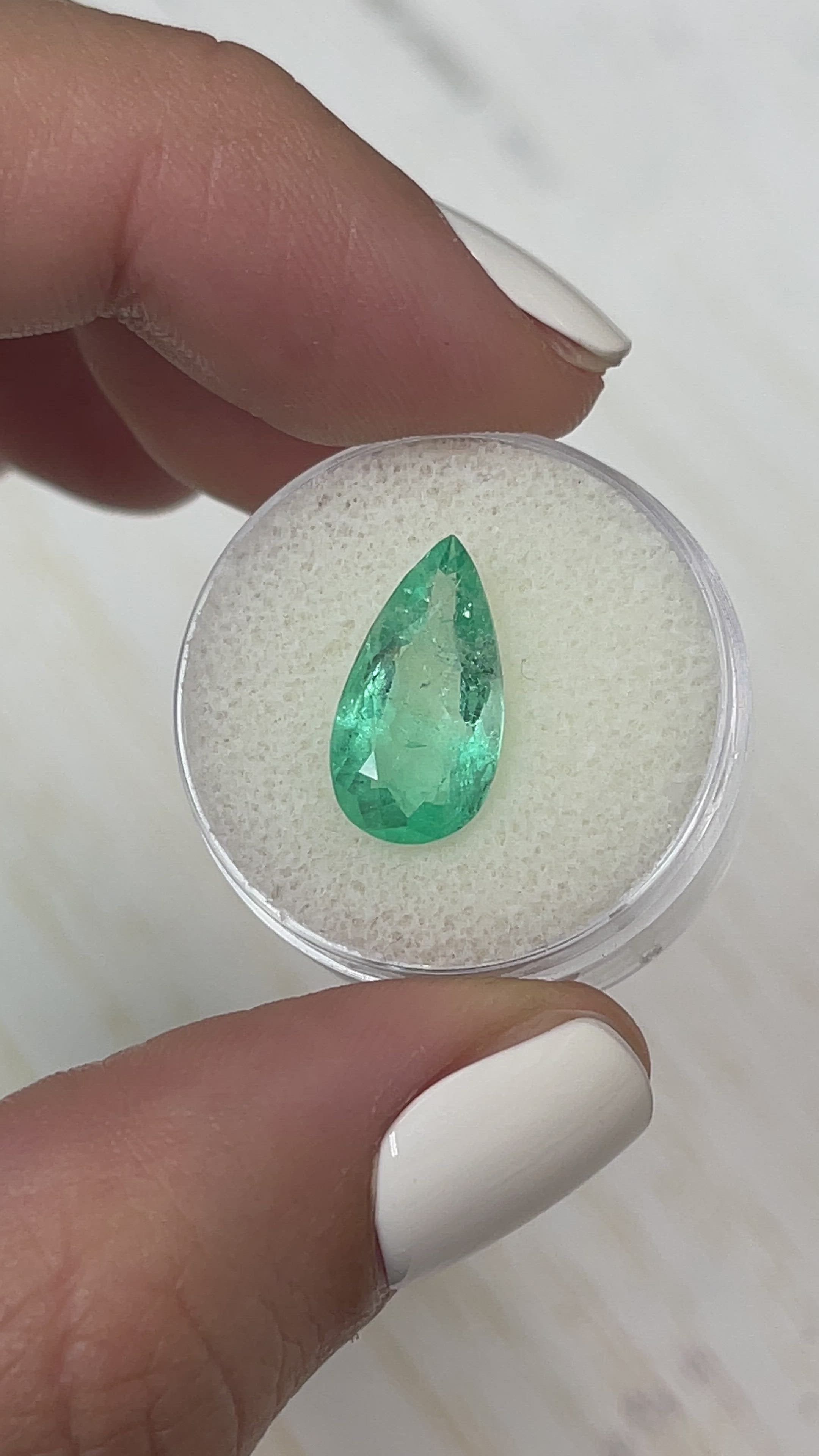 3.87 Carat Light Green Natural Loose Colombian Emerald-Pear Cut