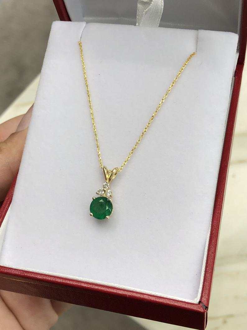 1.35tcw Round Dark Emerald with Diamond Accent Necklace 14K