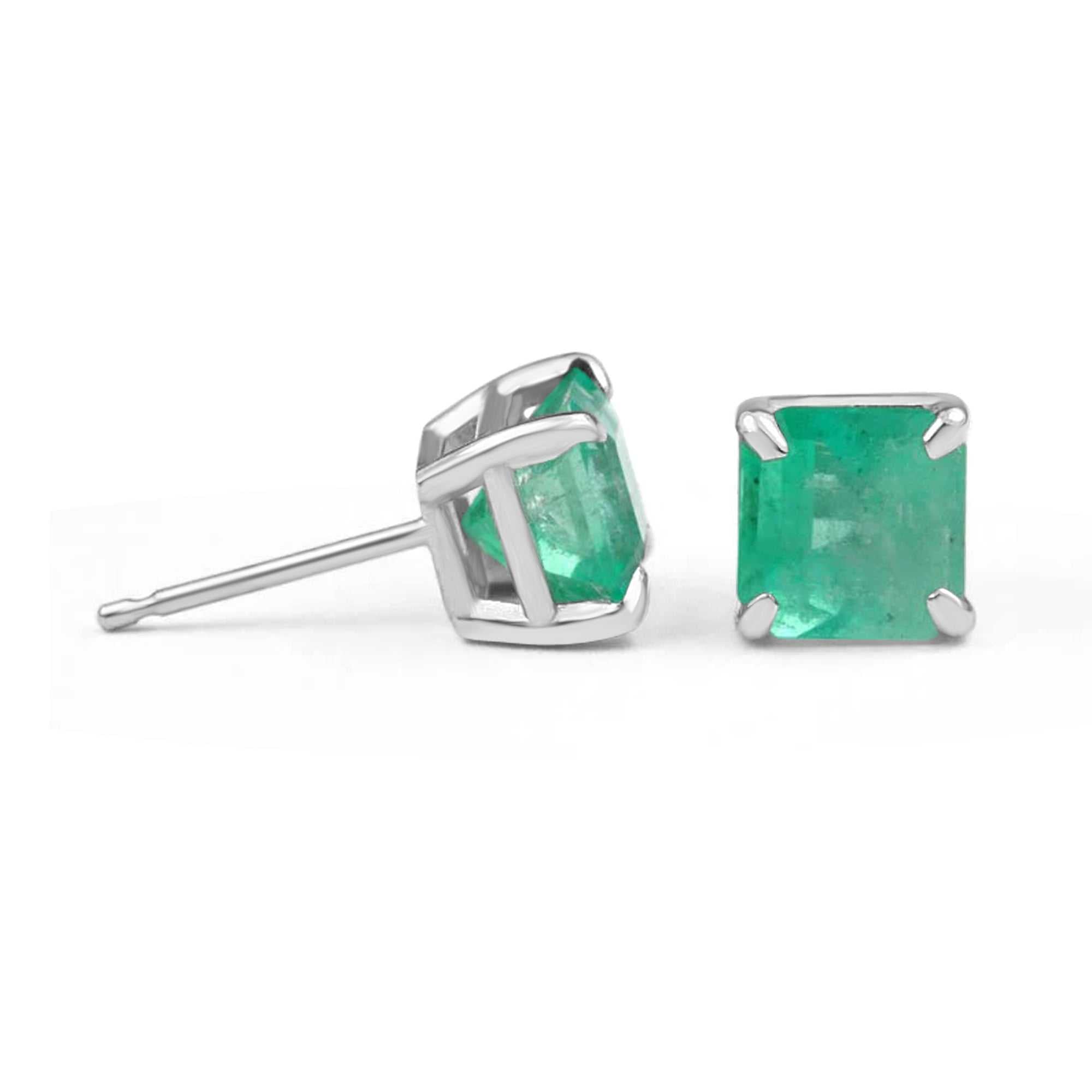 2.15tcw Translucent Rich Spring Green Beautiful Colombian Emerald Studs 14K - JR Colombian Emeralds