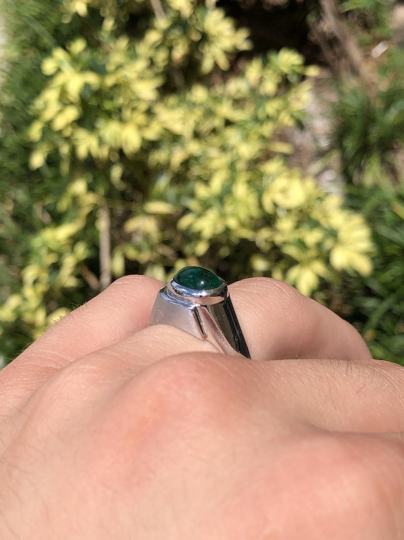 Green Emerald Cabochon Mens Ring 14K