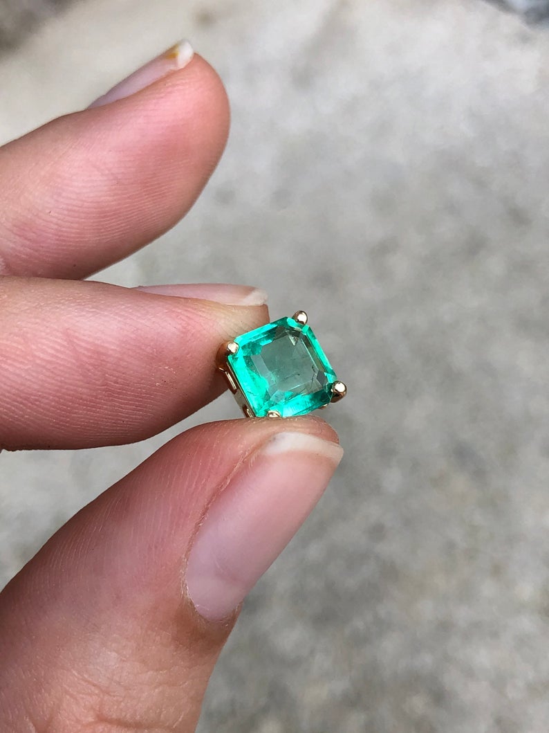 2.50 Carat 14K Solitaire CLASSIC Square Colombian Emerald Slider 