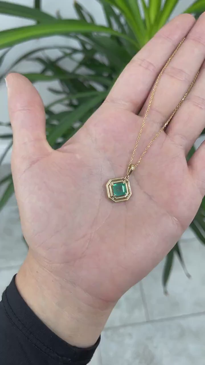 2.30ct 14K Geometric Natural Unisex Emerald-Asscher Cut Solitaire Gold Prong Pendant