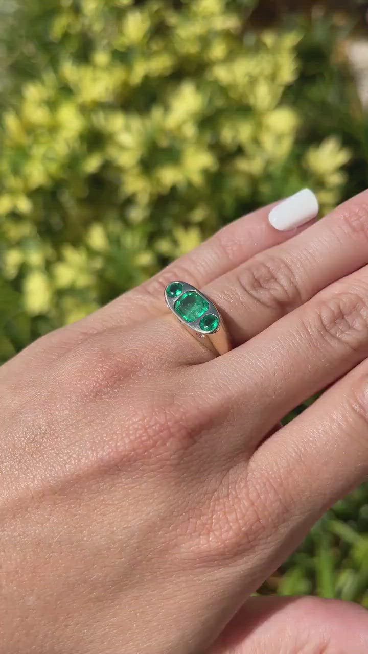 2.85tcw 14K Colombian Emerald Round Cut Diamond Accent Three stone Ring Video