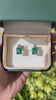 7.20tcw 18K AAA Natural Emerald-Cut & Round Diamond Vivid Sea Deep Bluish-Green Stud Two Toned Earrings