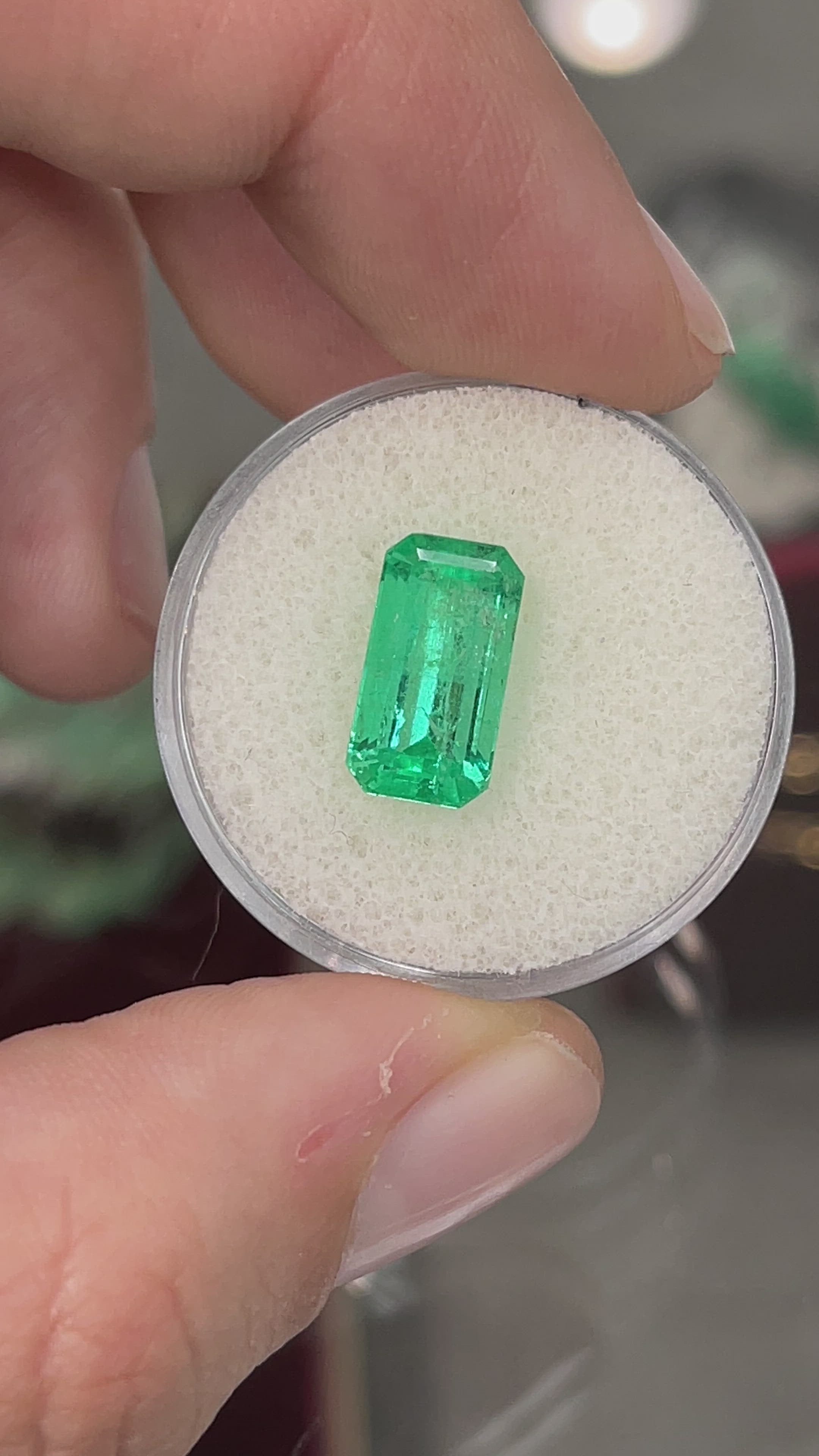 3.58 Carat Bluish Green Natural Loose Colombian Emerald-Elongated Emerald Cut