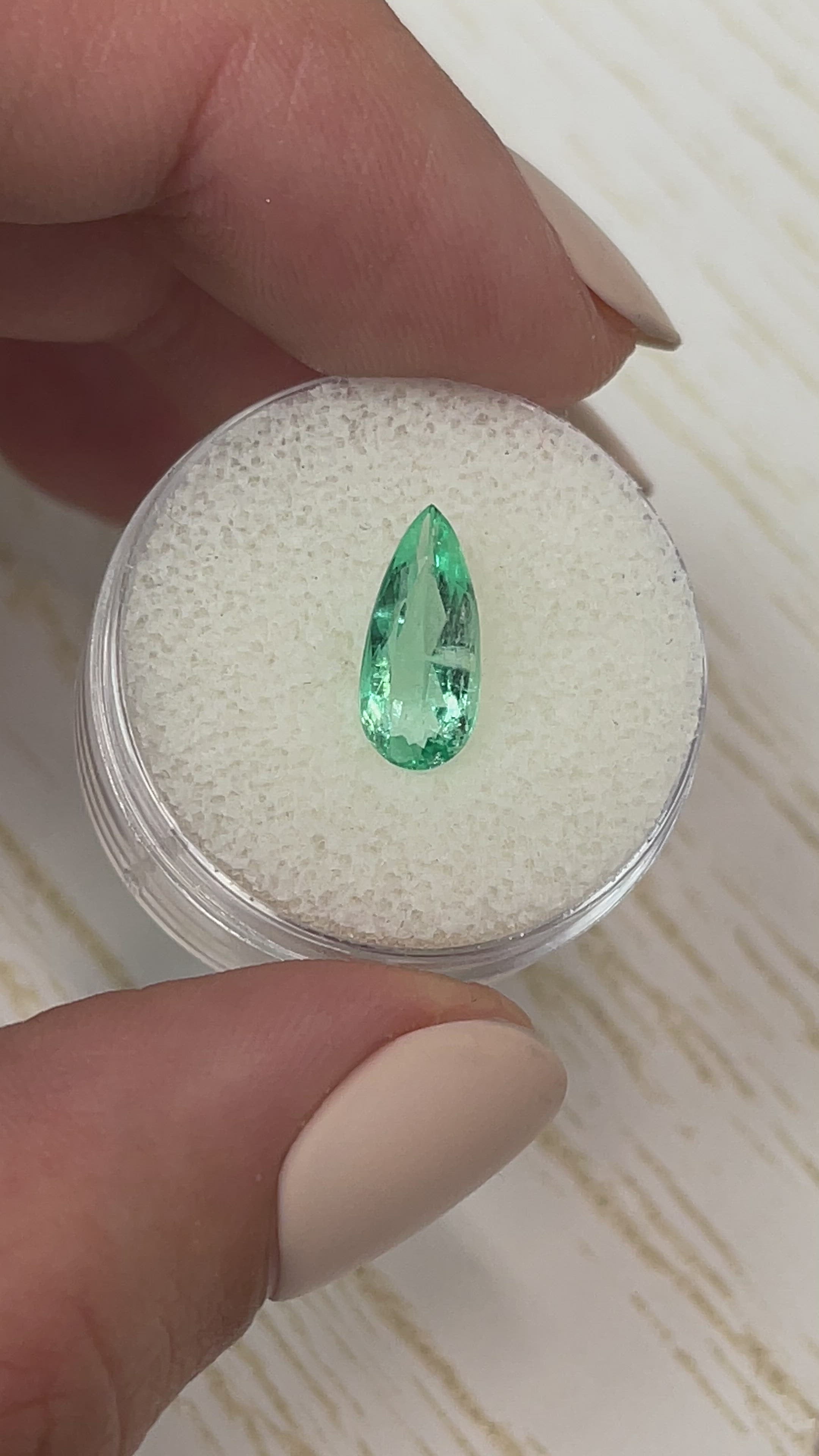 1.49 carat Slender Green Natural Loose Colombian Emerald-Pear Cut