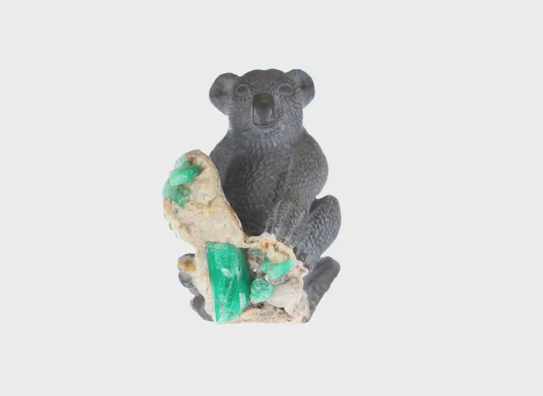 Colombian Emerald Koala Rough Crystal Sculpture