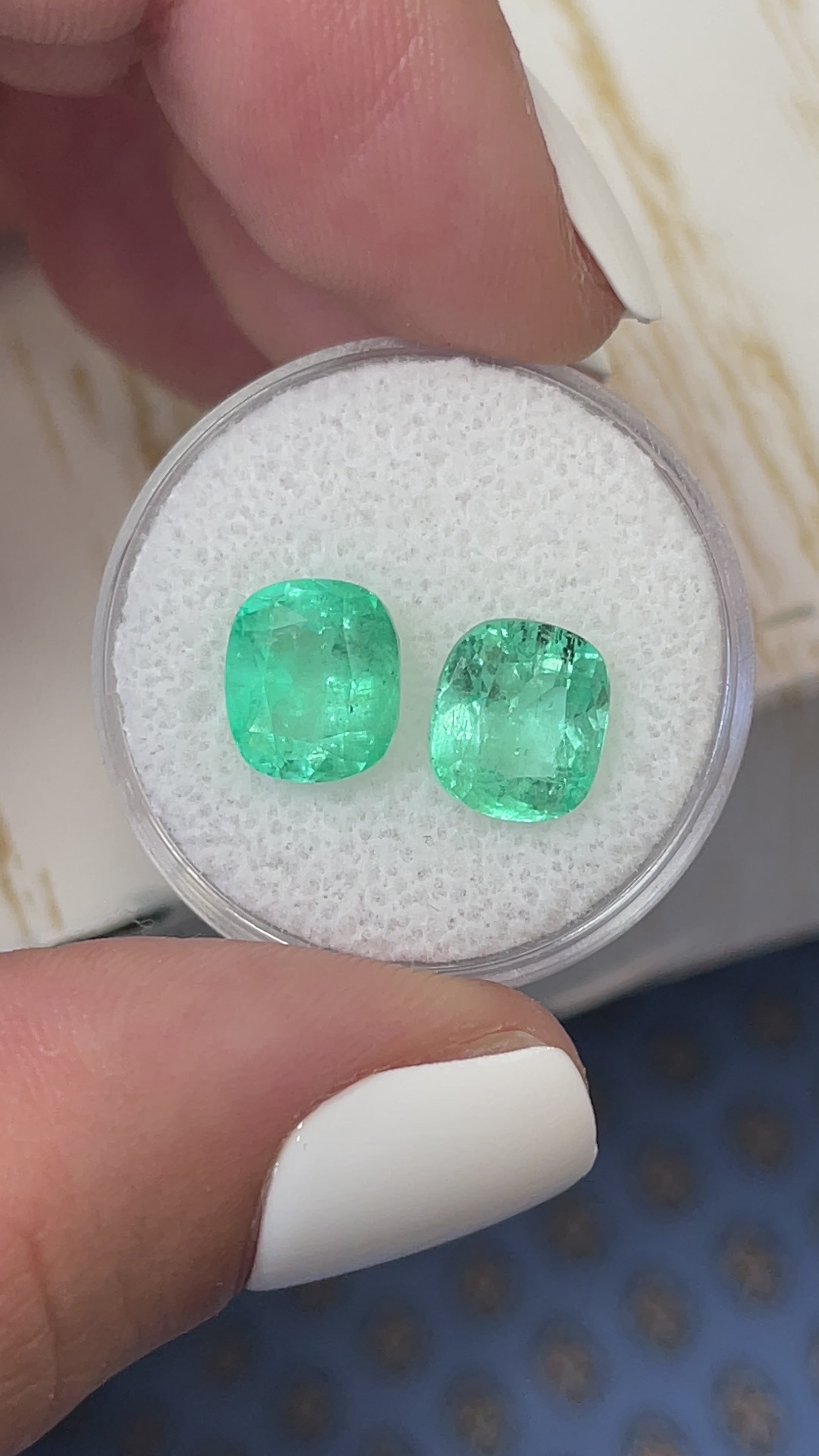 5.61tcw 9x8 Matching Light Bluish Green Natural Loose Colombian Emeralds-Cushion Cut