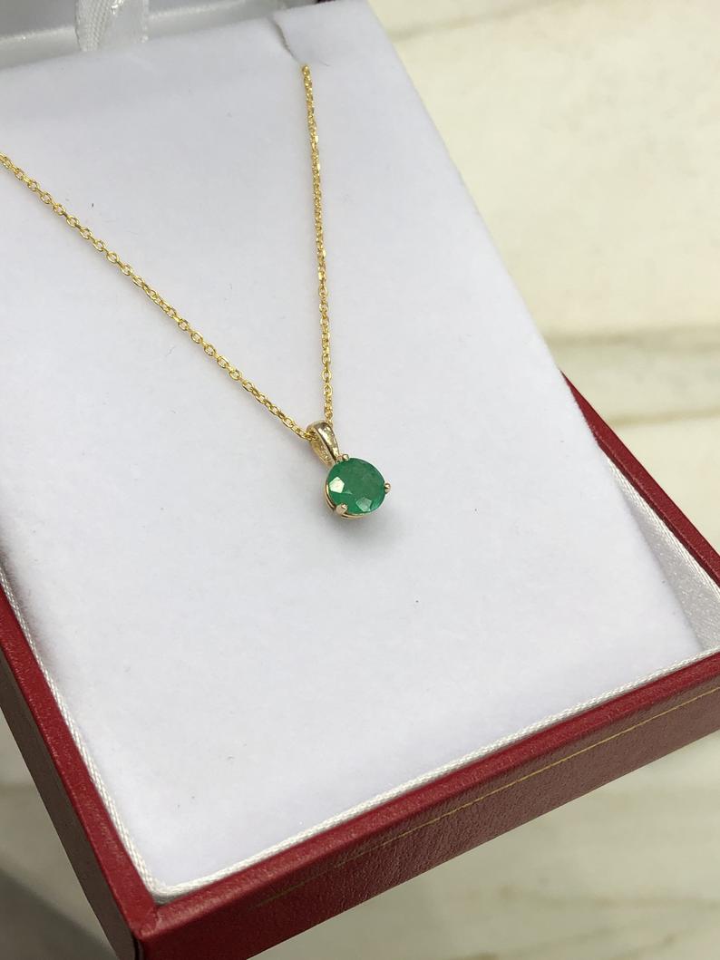 Three Prong Emerald Pendant 14K