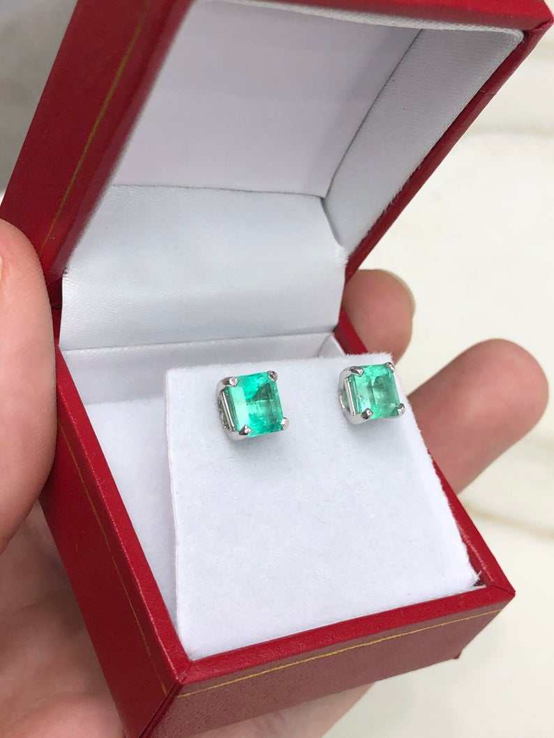 Cut Emerald Earrings Studs White Gold Floral-Inspired 14K