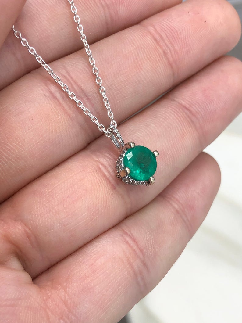 1.20tcw Round Emerald & Diamond Accents Pendant 14K