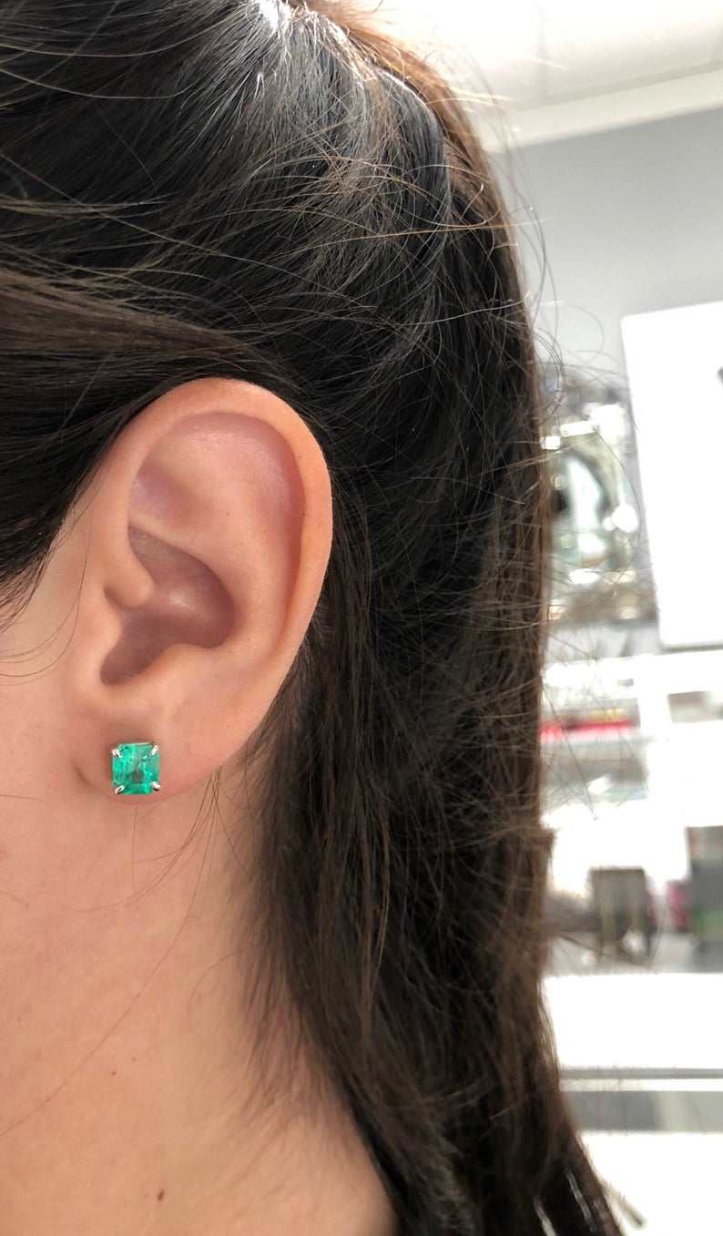 2.15tcw Translucent Spring Green Beautiful Emerald Studs 14K girl