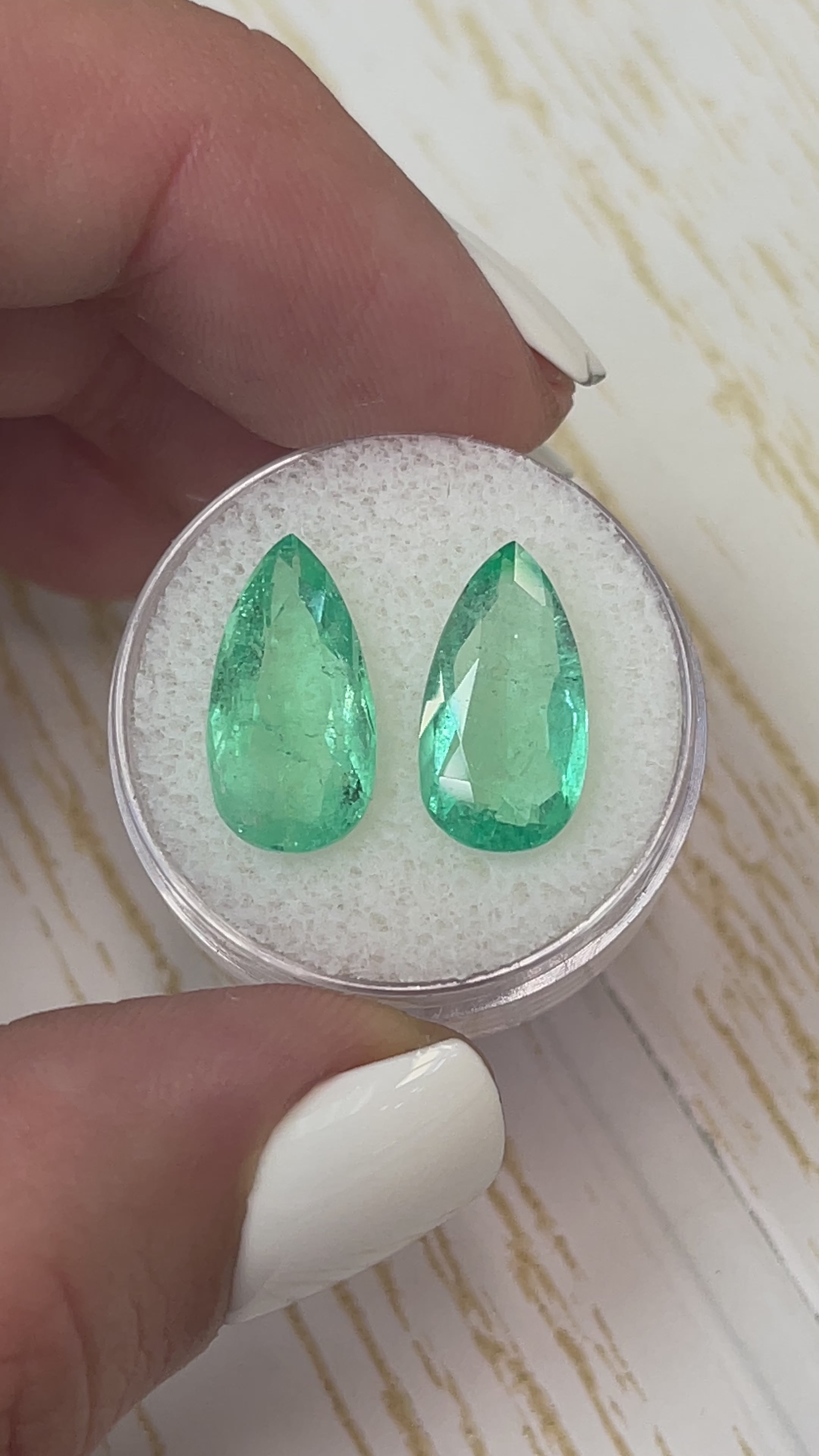 7.68tcw 15x8 Matching Loose Colombian Emeralds-Pear Cut