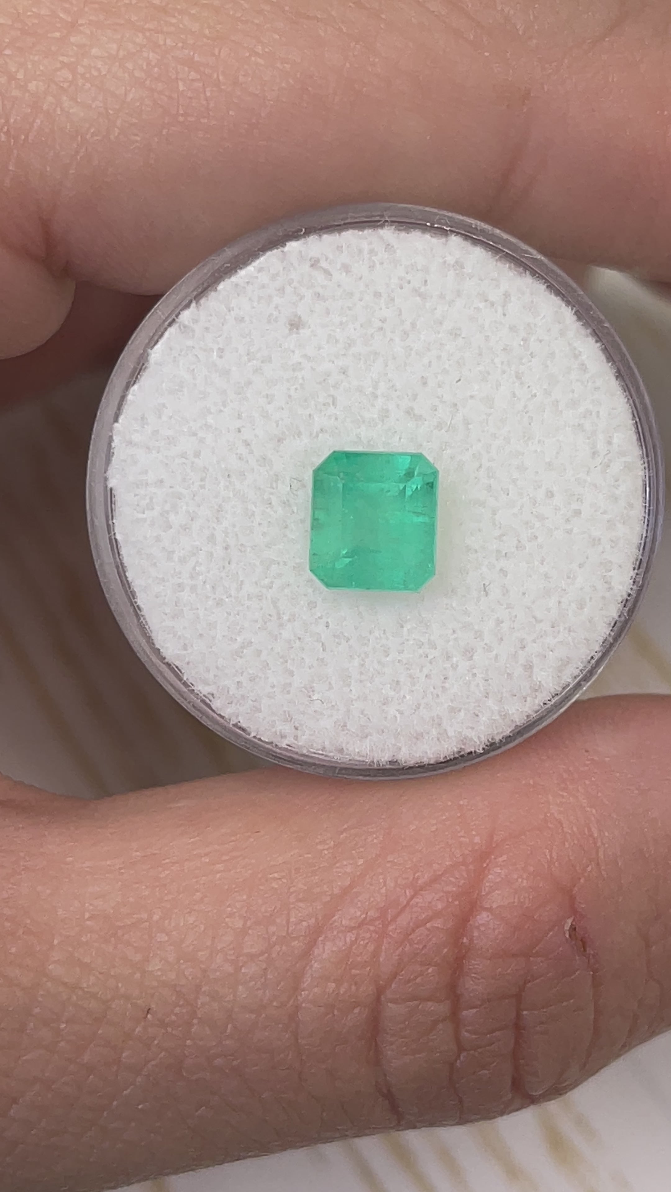 1.58 Carat 7x6.5 Pastel Green Natural Loose Colombian Emerald- Asscher Cut