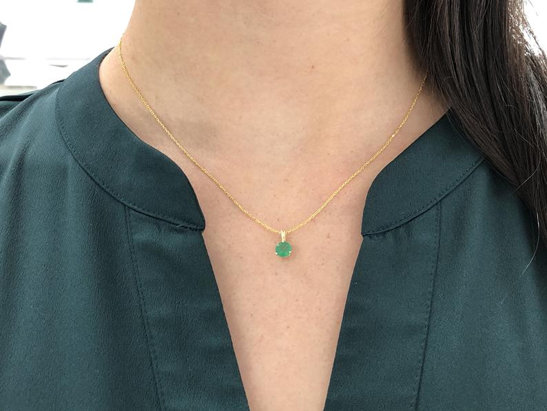 0.80 Carat Three Prong Emerald Pendant 