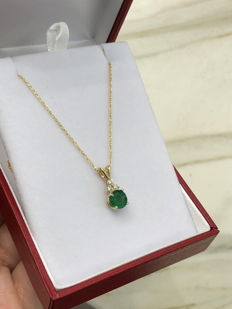 1.35tcw Round Dark Emerald with Diamond Accent Necklace 