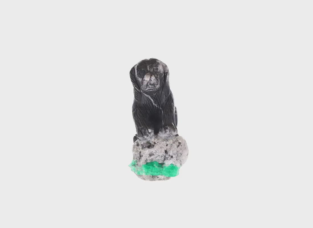 Colombian Rough Emerald Crystal Carving of a Dog