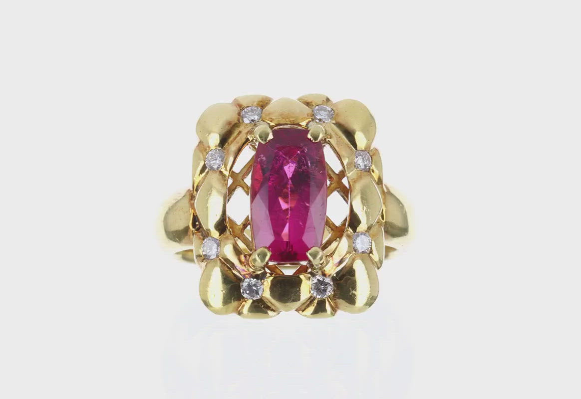 18K Natural Rubellite & Diamond Cocktail Ring video