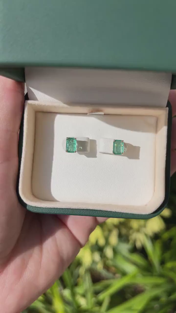 1.81tcw 14K Natural Emerald Cut May Birthstone Stud Earrings