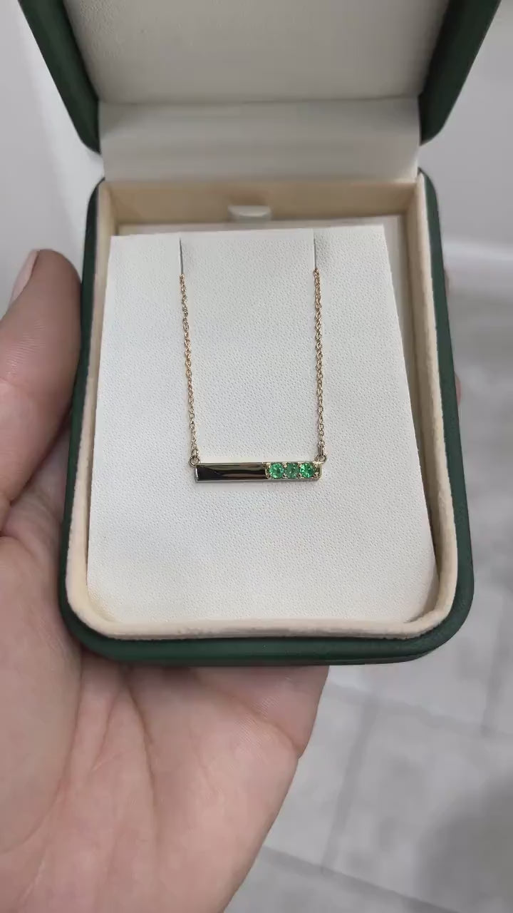 0.15tcw 14K Natural Emerald 3 Stone May Gift Stacking Layering Chain Gold Necklace