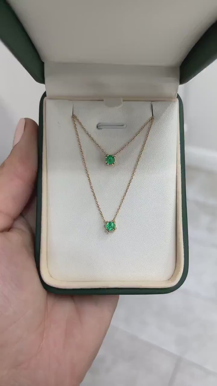 0.35tcw 14K AAA Fine Quality Petite Natural Round Cut Emerald Solitaire Stacking Layering Necklace