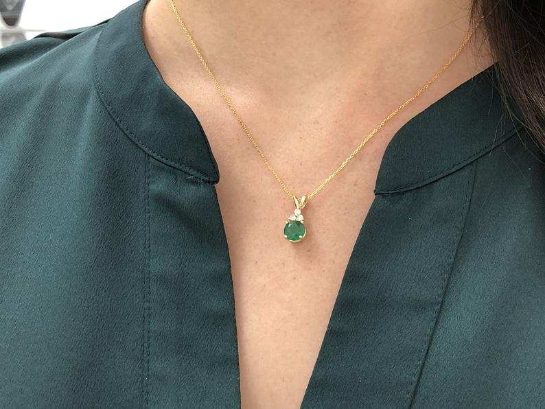 1.35tcw Round Dark Emerald with Diamond Accent Necklace 14K