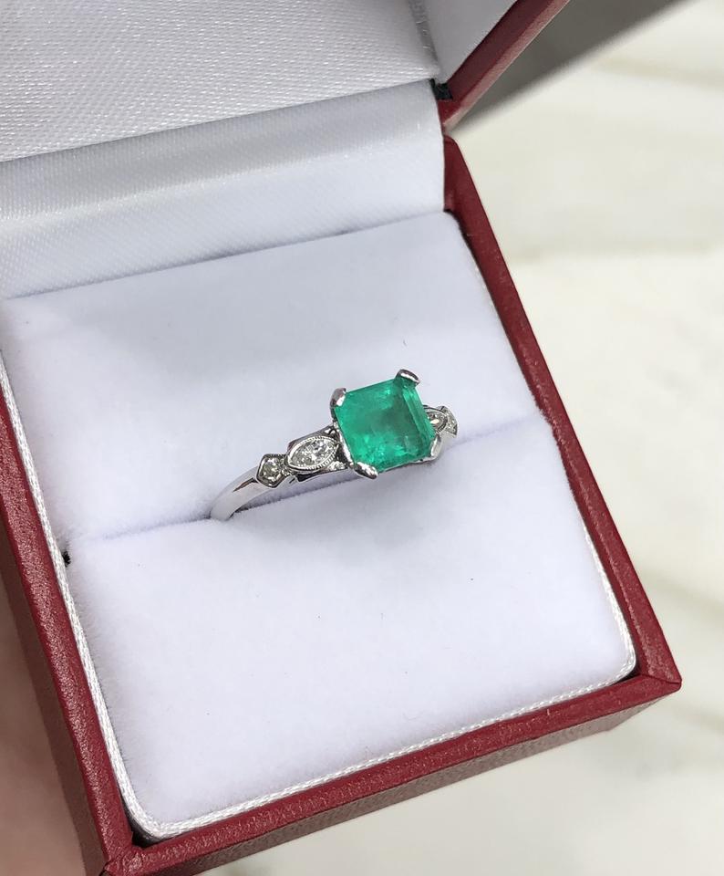 1.47tcw Asscher Rich Green Emerald & Marquise Diamond Accent Earrings Platinum and 18K gift