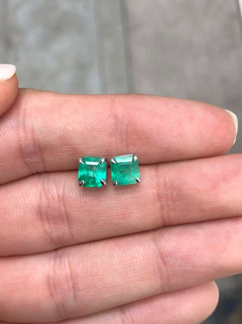 2.15tcw Translucent Spring Green Beautiful Emerald Studs 14K