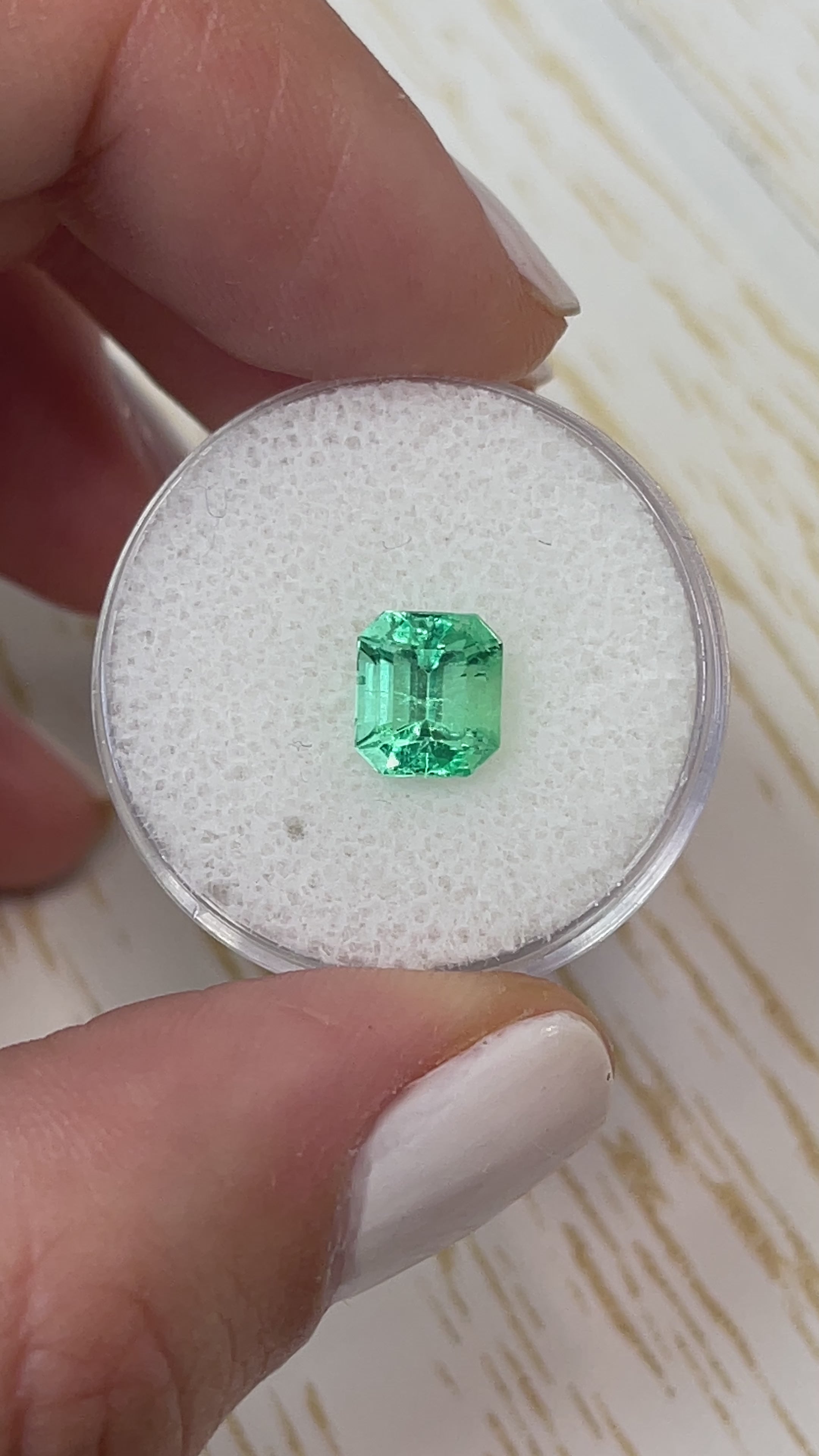 1.66 Carat VS Glowing Light Green Emerald Cut Natural Unset Colombian Emerald