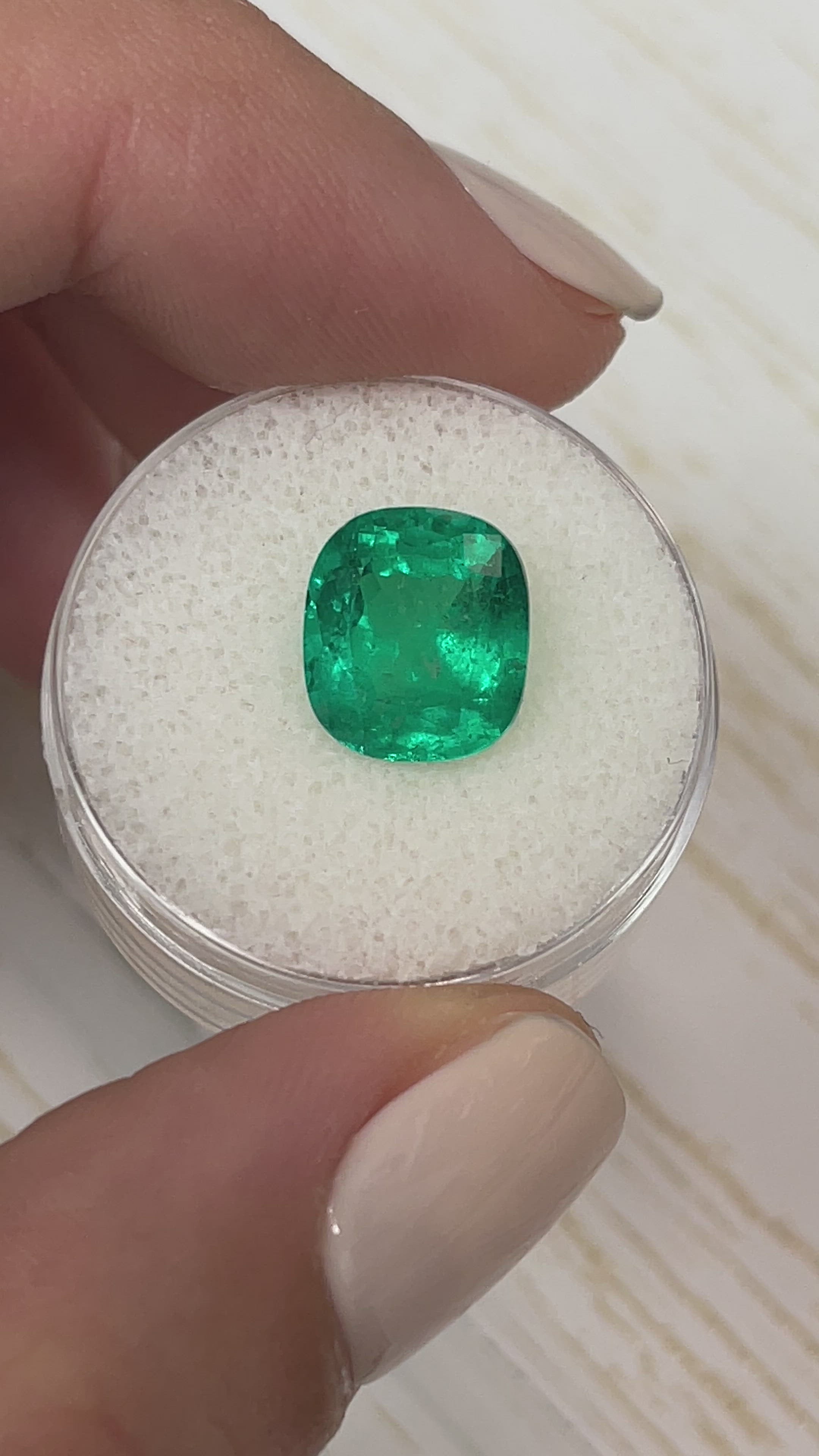 4.19 Carat Minor Oil 11x10 Vivid Muzo Green Natural Loose Colombian Emerald- Cushion Cut