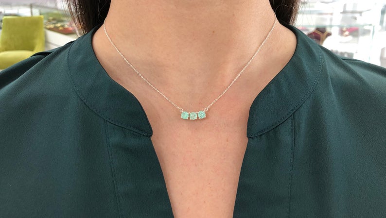 1.65tcw Three Stone Emerald Necklace