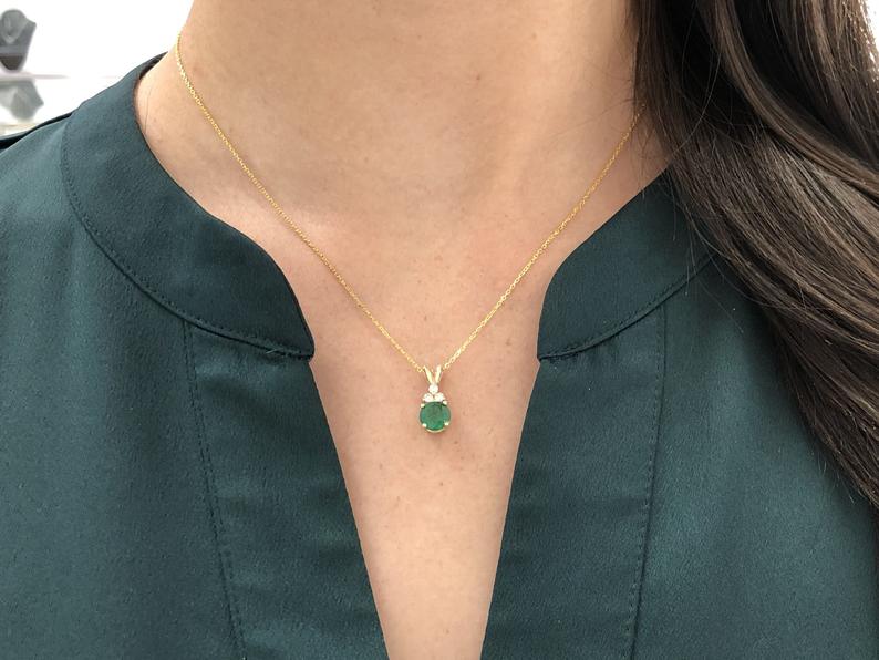 Emerald with Diamond Accent Necklace 14K