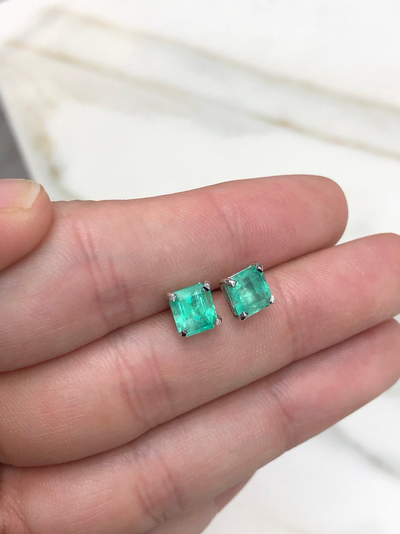 2.75tcw Asscher Cut Emerald Earrings Studs