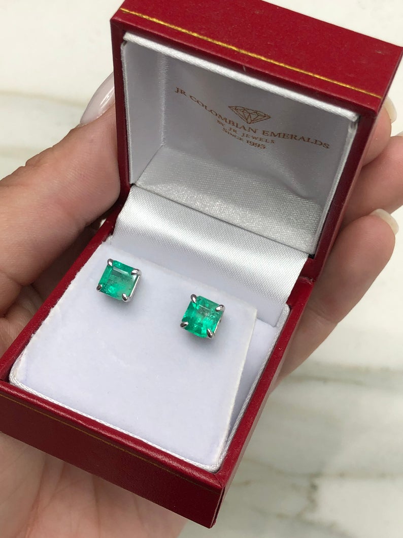 2.15tcw Translucent Spring Green Beautiful Emerald Studs 14K gift for her
