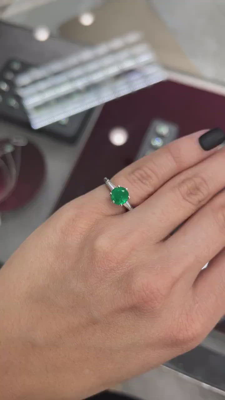 2.50tcw Natural Emerald Round Cut & Diamond Three Stone Ring Video