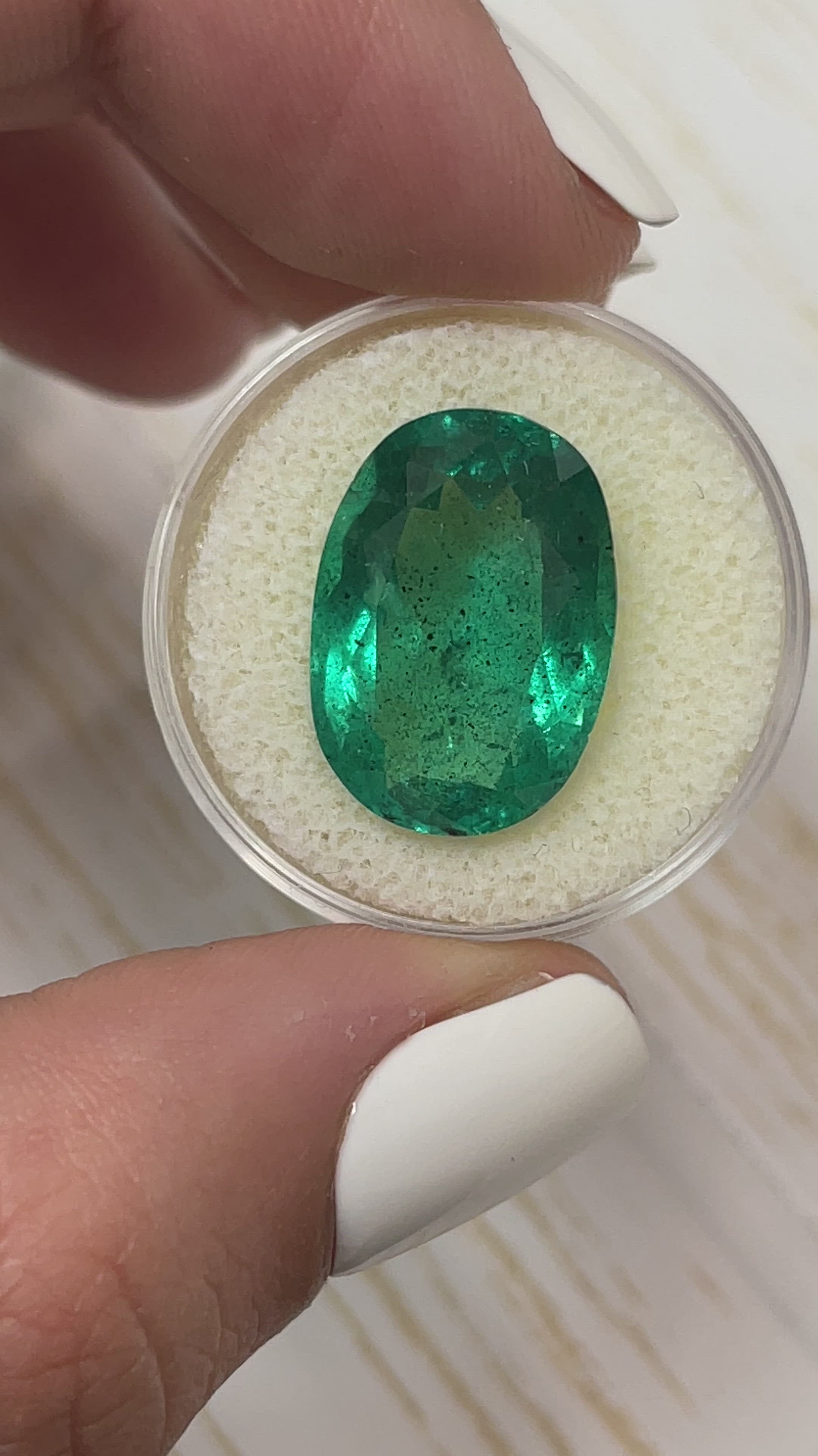 12.42 Carat 18x13 Freckled Rich Green Natural Loose Colombian Emerald-Oval Cut