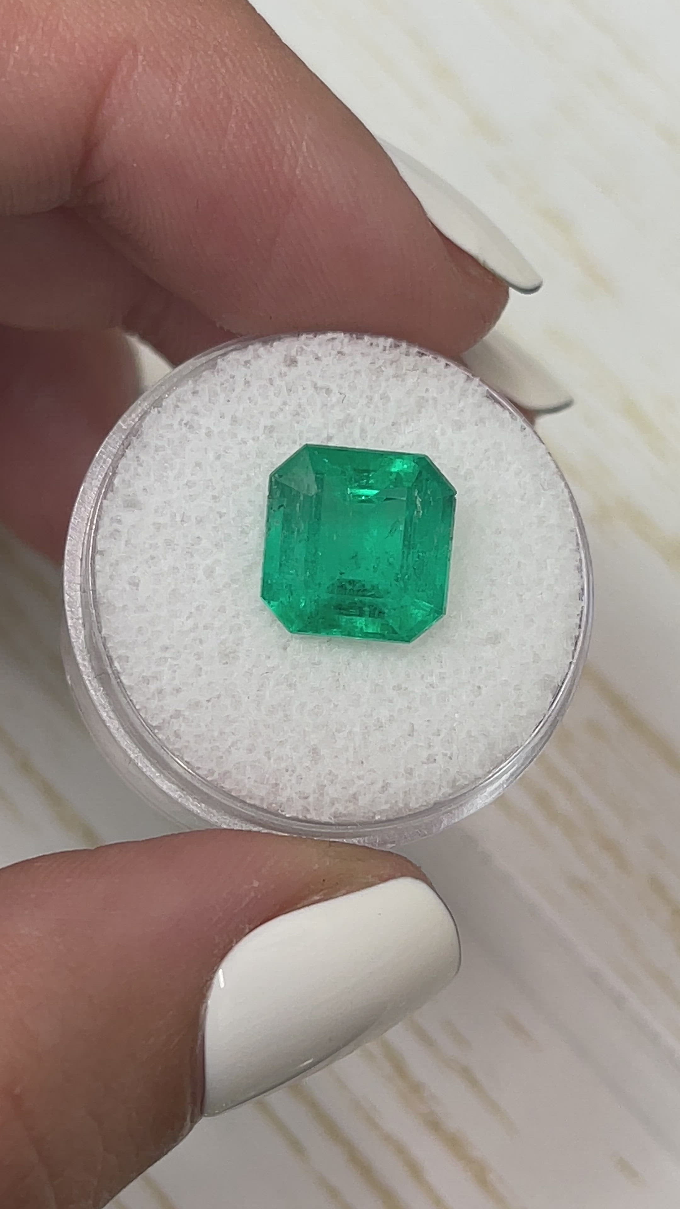 4.75 Carat Minor Oil 10x10 Deep Bluish Green Natural Loose Colombian Emerald-Asscher Cut