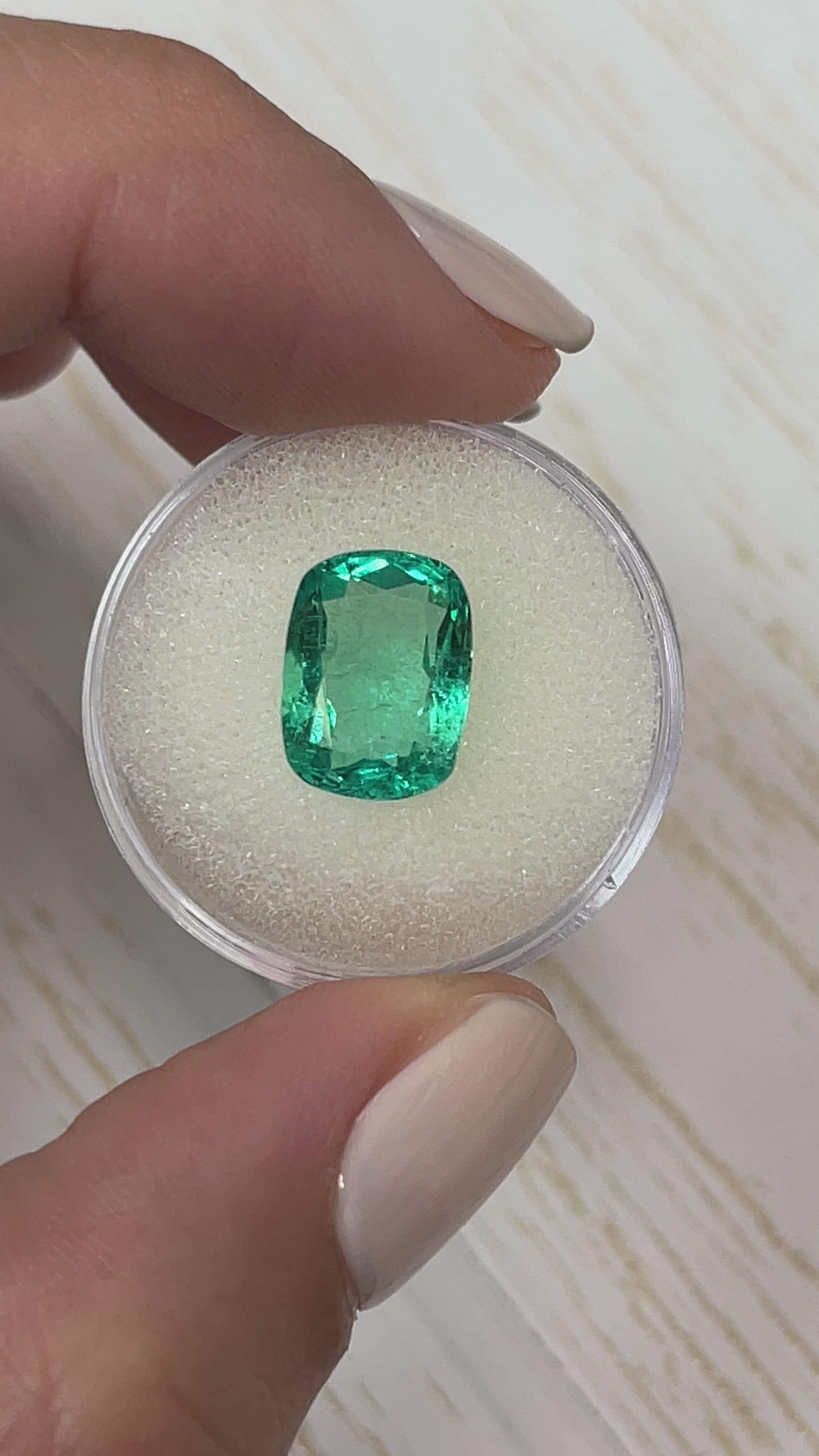 4.07 Carat 12x9 Large Spread Green Natural Loose Colombian Emerald-Elongated Cushion Cut