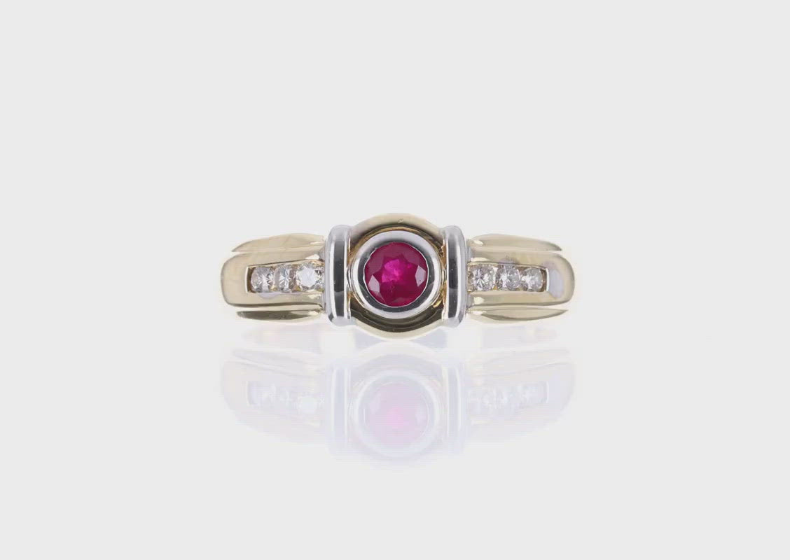 14K Round Natural Red Ruby & Diamond Solitaire Ring video