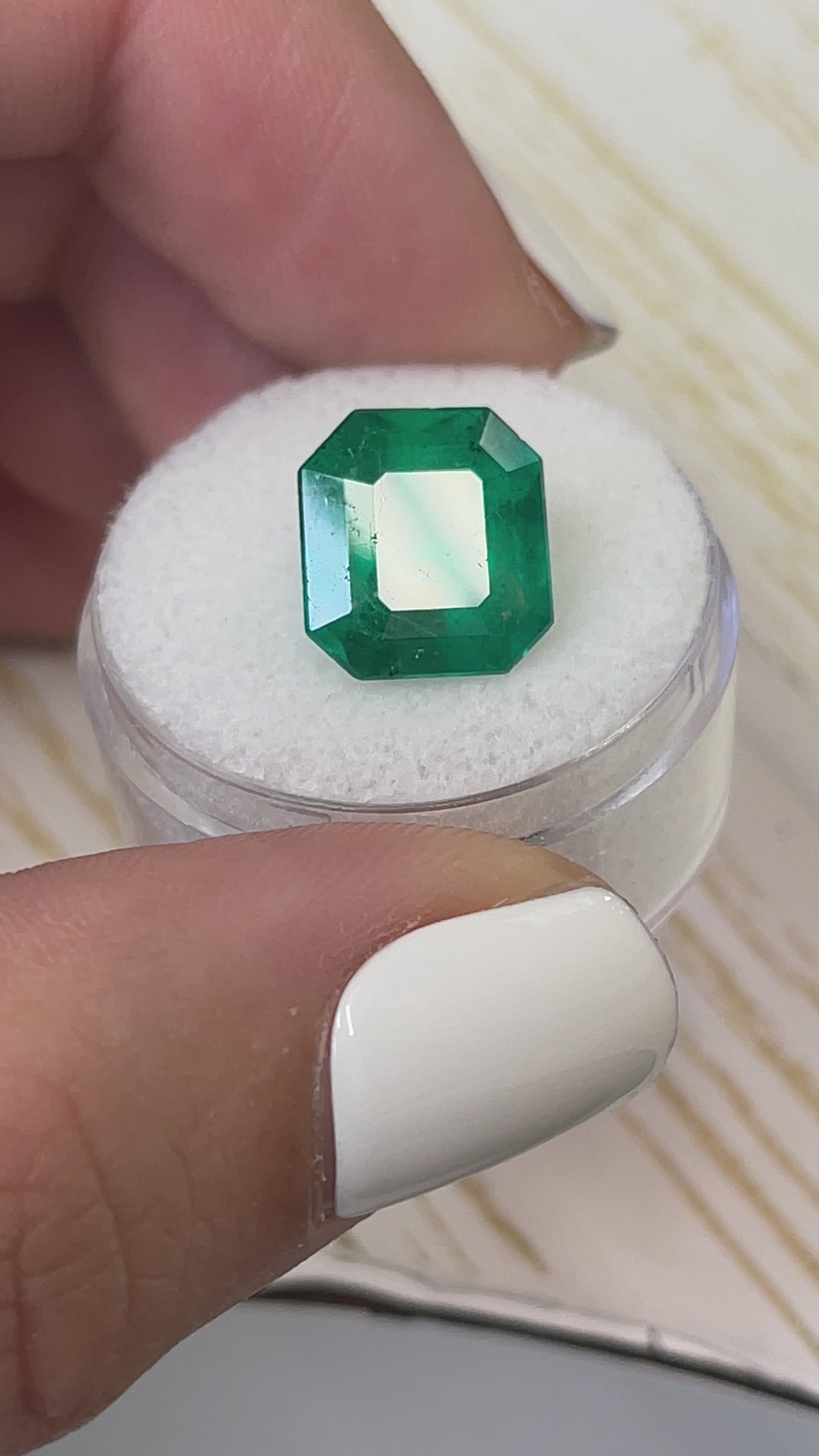 5.91 Carat 12x11 Deep Green Natural Loose Colombian Emerald- Emerald Cut