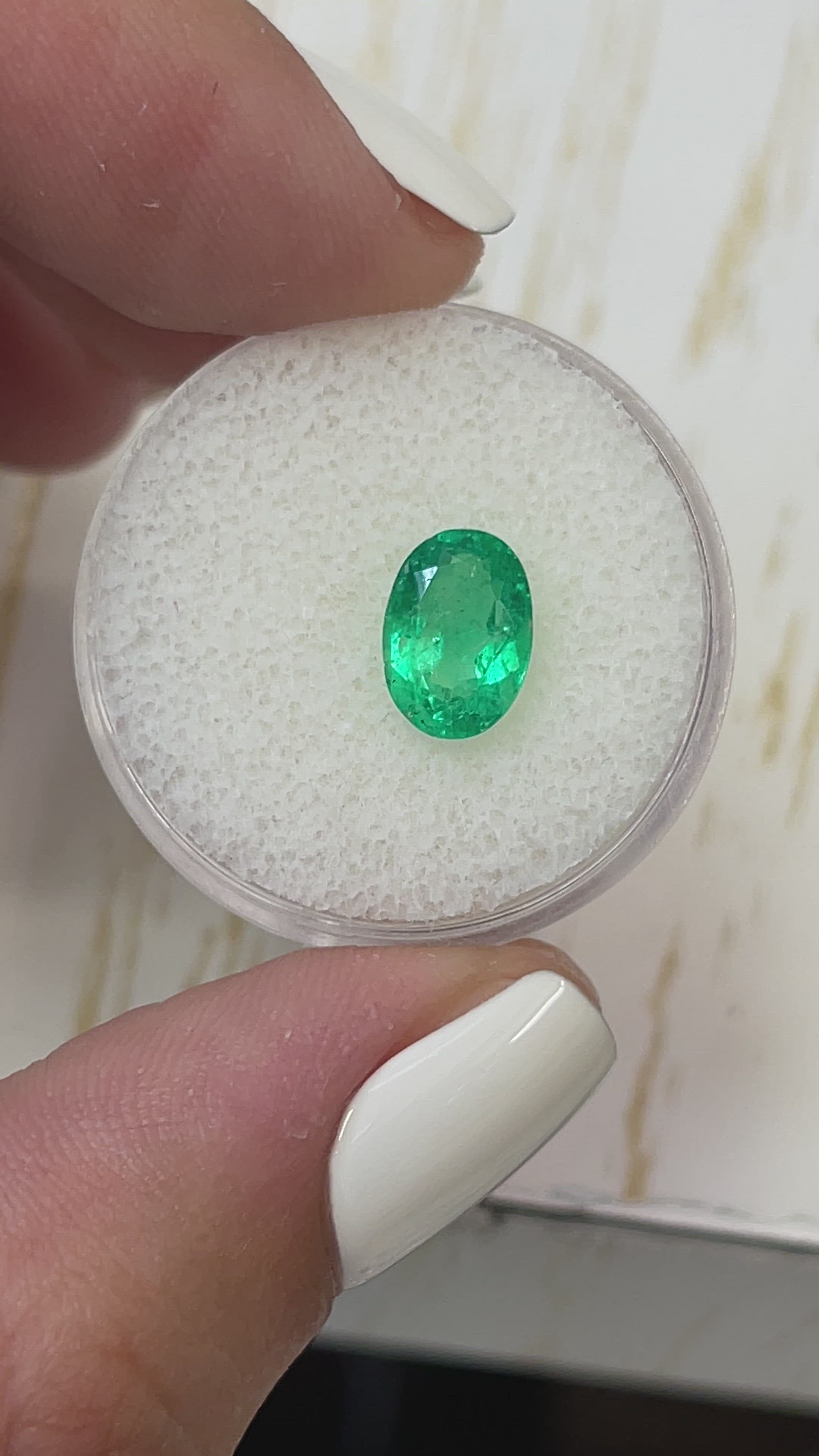 1.69 Carat 9x6 Medium Yellowish Green Natural Loose Colombian Emerald-Oval Cut