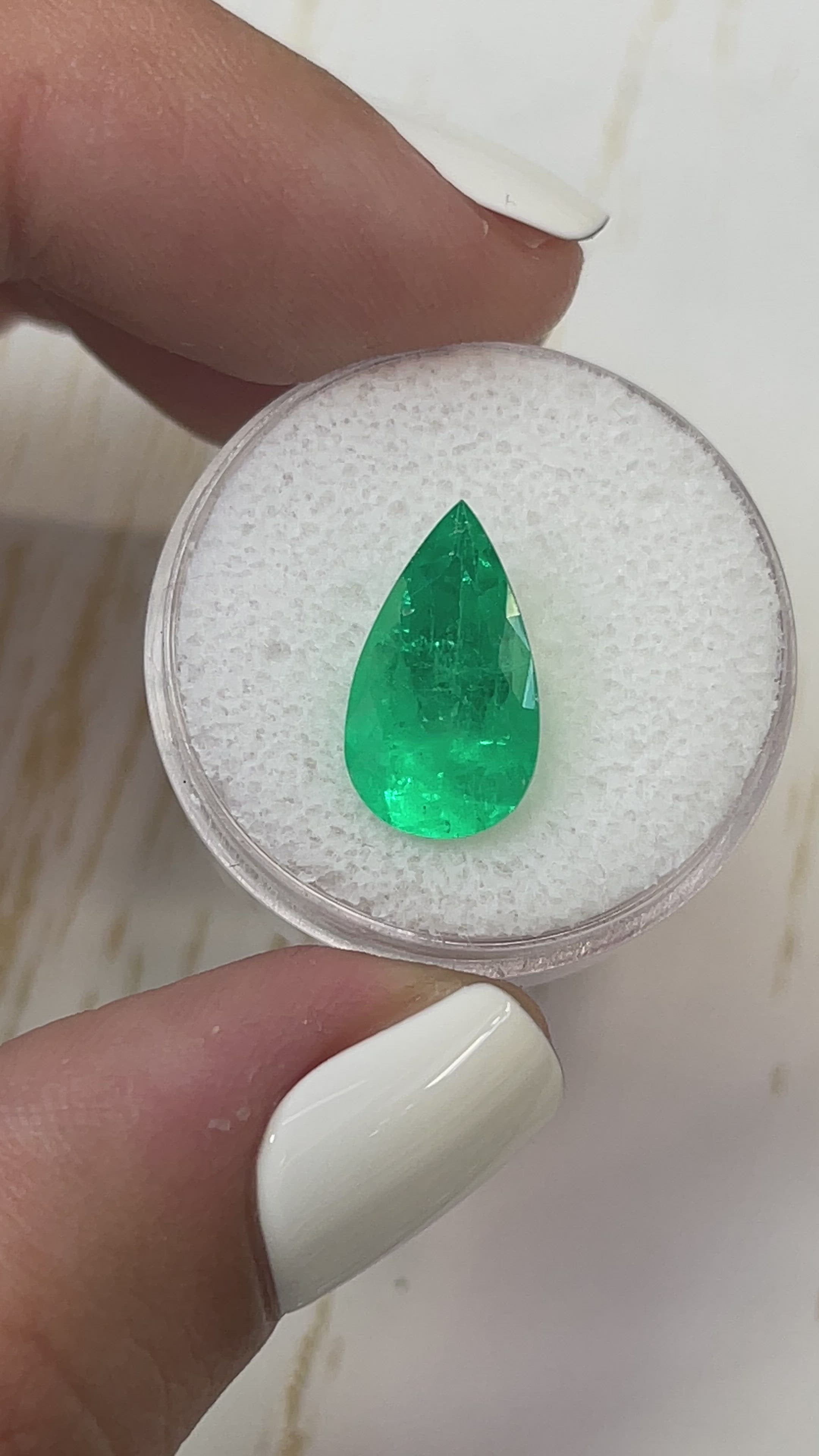 4.46 Carat 15x9 Yellowish Green Natural Loose Colombian Emerald-Pear Cut