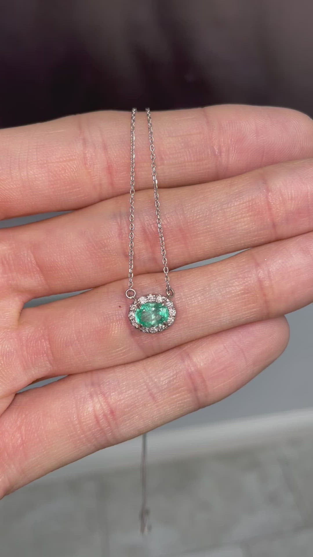 1.10tcw East to West Oval Emerald & Diamond Halo Necklace 14K video