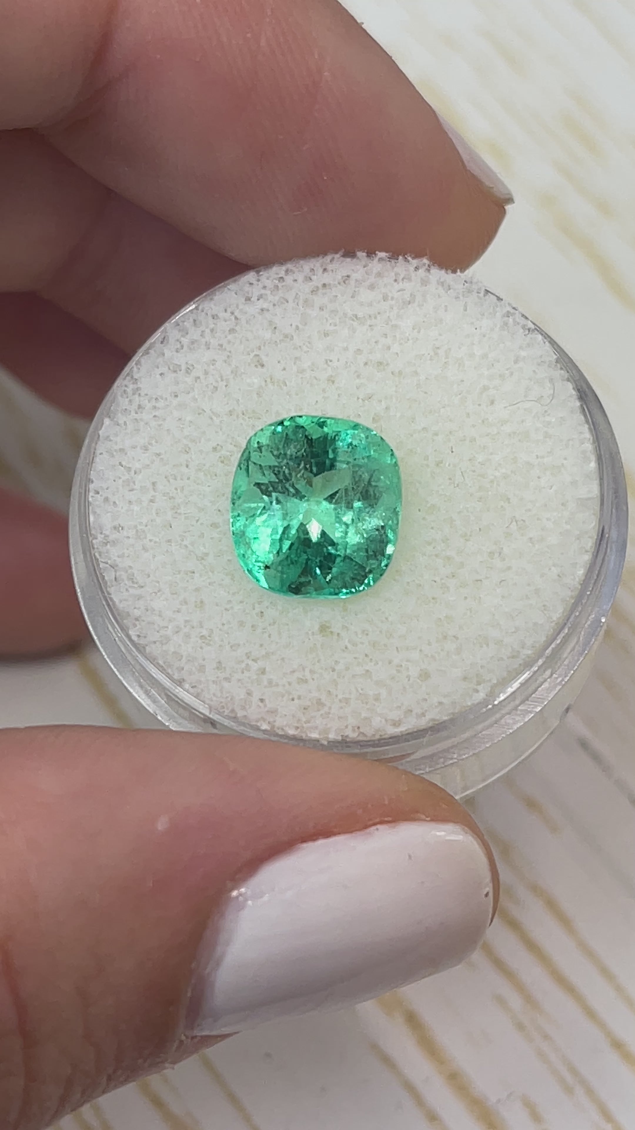 3.34 Carat 9.5x9 Bluish Green Natural Loose Colombian Emerald-Cushion Cut