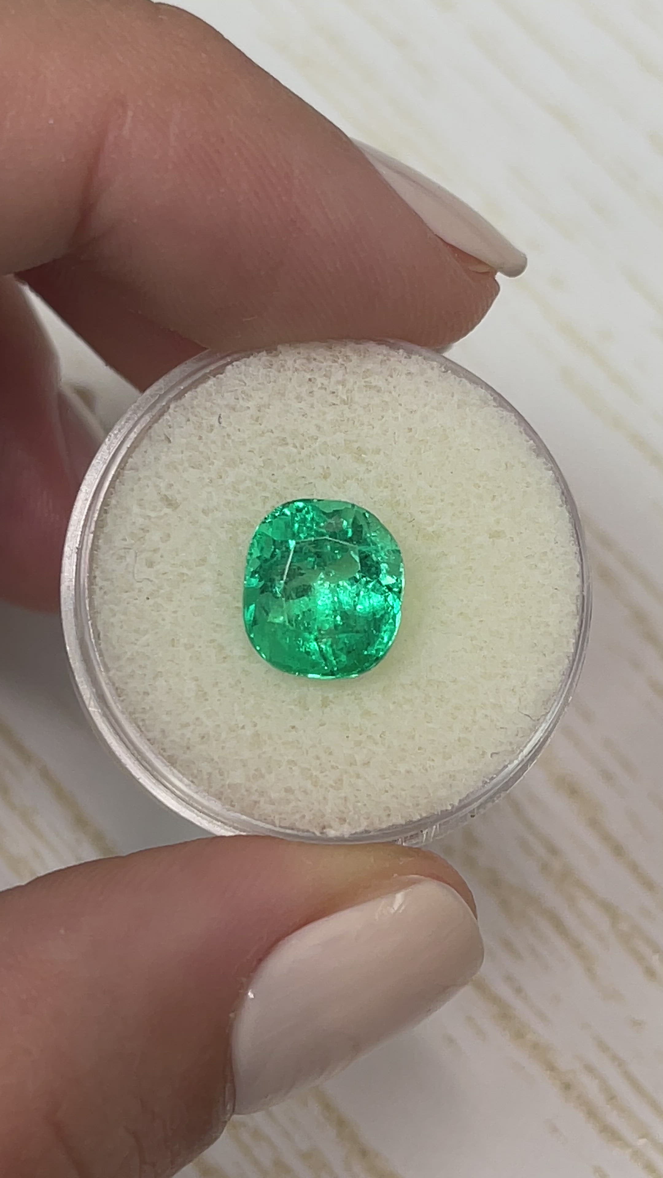 3.65 Carat Bright Yellowish Green Natural Loose Colombian Emerald-Cushion Cut