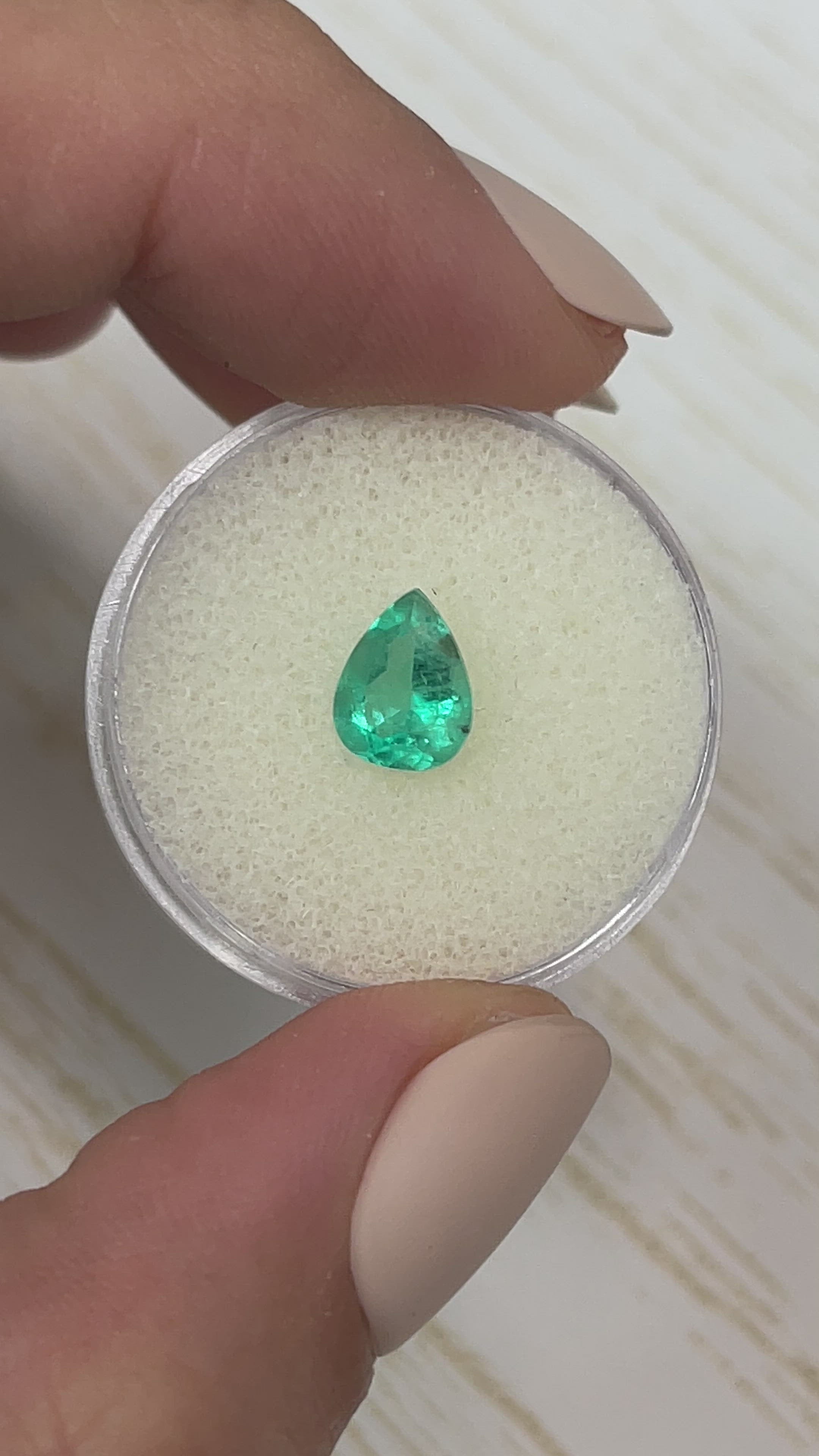 1.11 carat Bluish Green Natural Loose Colombian Emerald-Pear Cut